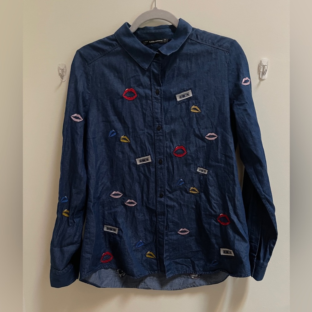 Zara Denim Embroidered Shirt